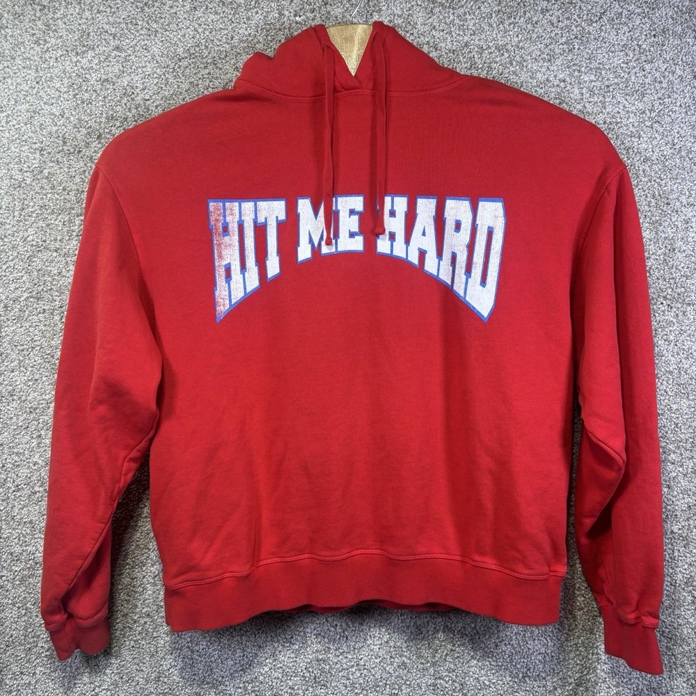 Billie Eilish Hoodie Mens Large Red Pullover Hit Me Hard‎ Graphic Sweatshirt